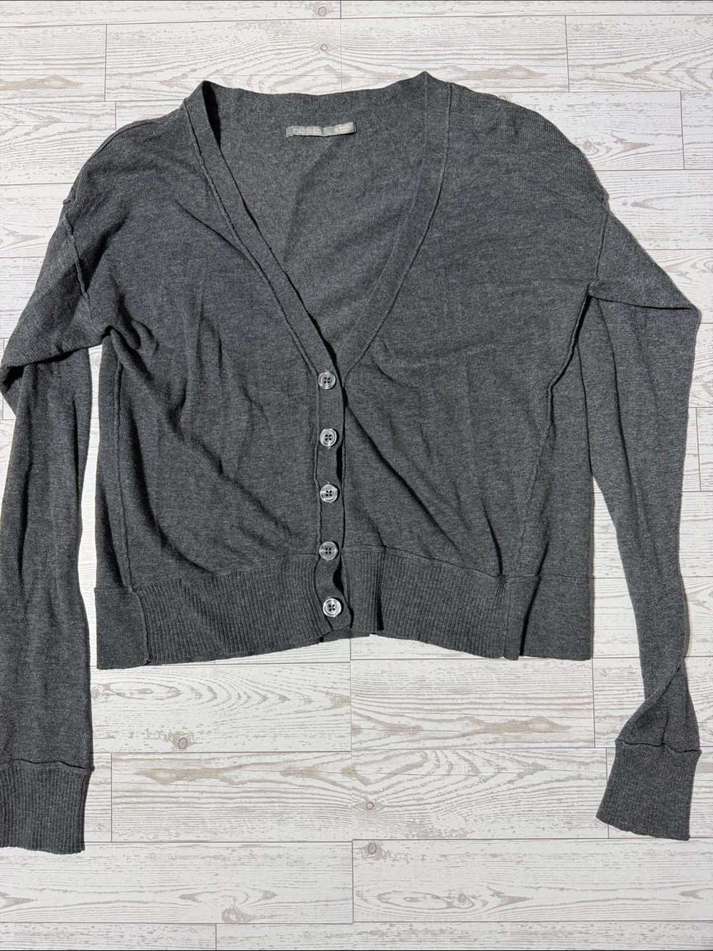 Rubbish Charcoal Gray V-Neck Button Cropped Cardigan